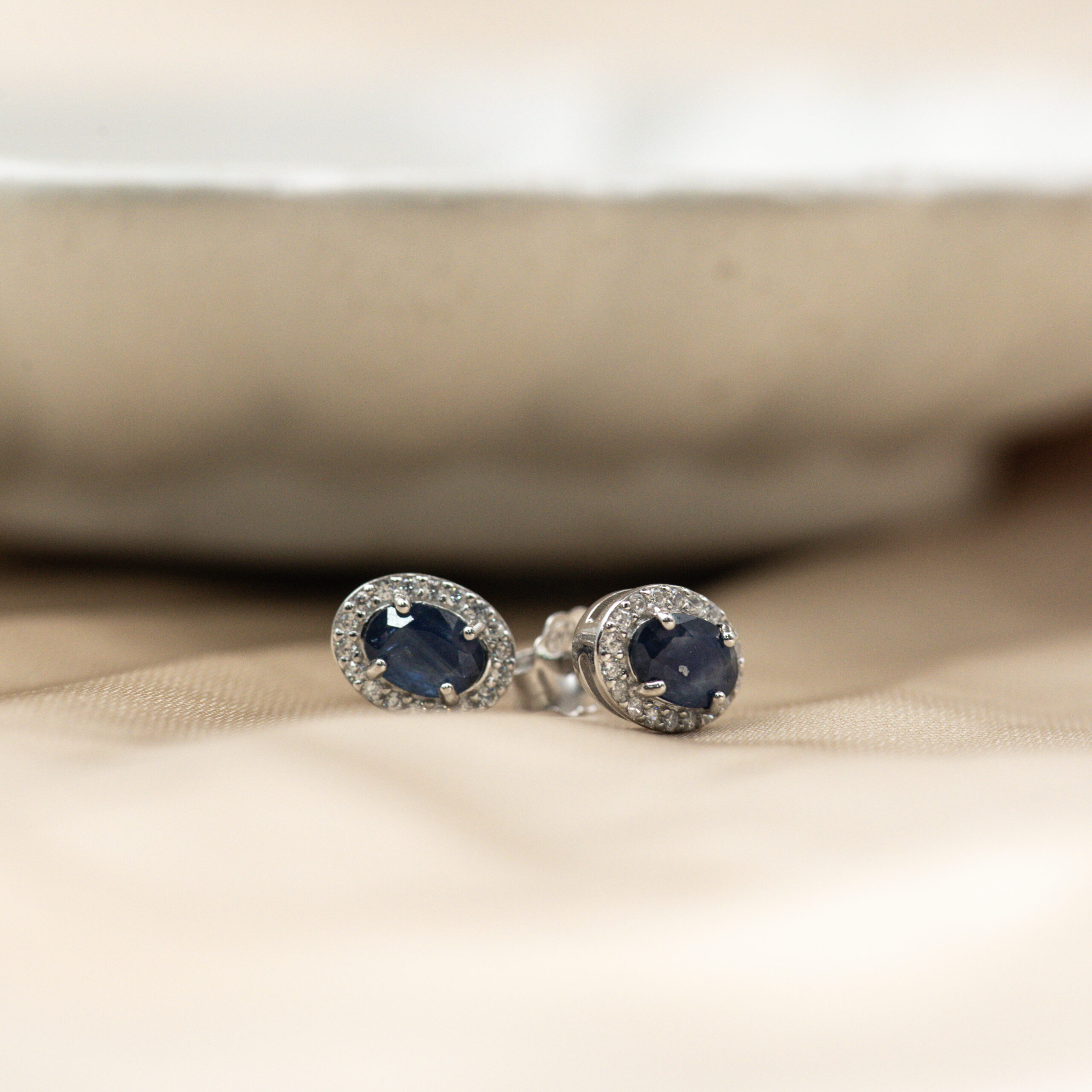 Blue Sapphire Halo Earring